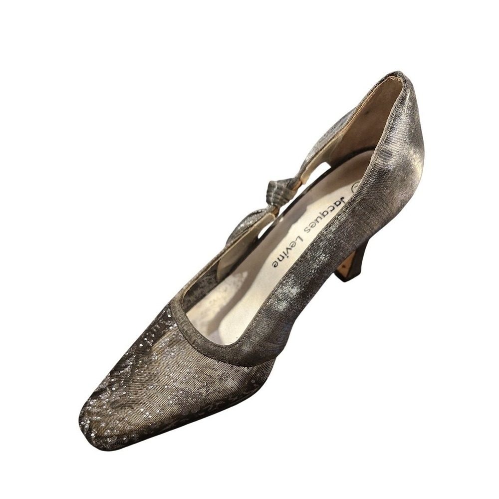 Jacques Levine Shoes Womens Size 7.5 Silver Glitter Pointed Toe Stiletto Pumps